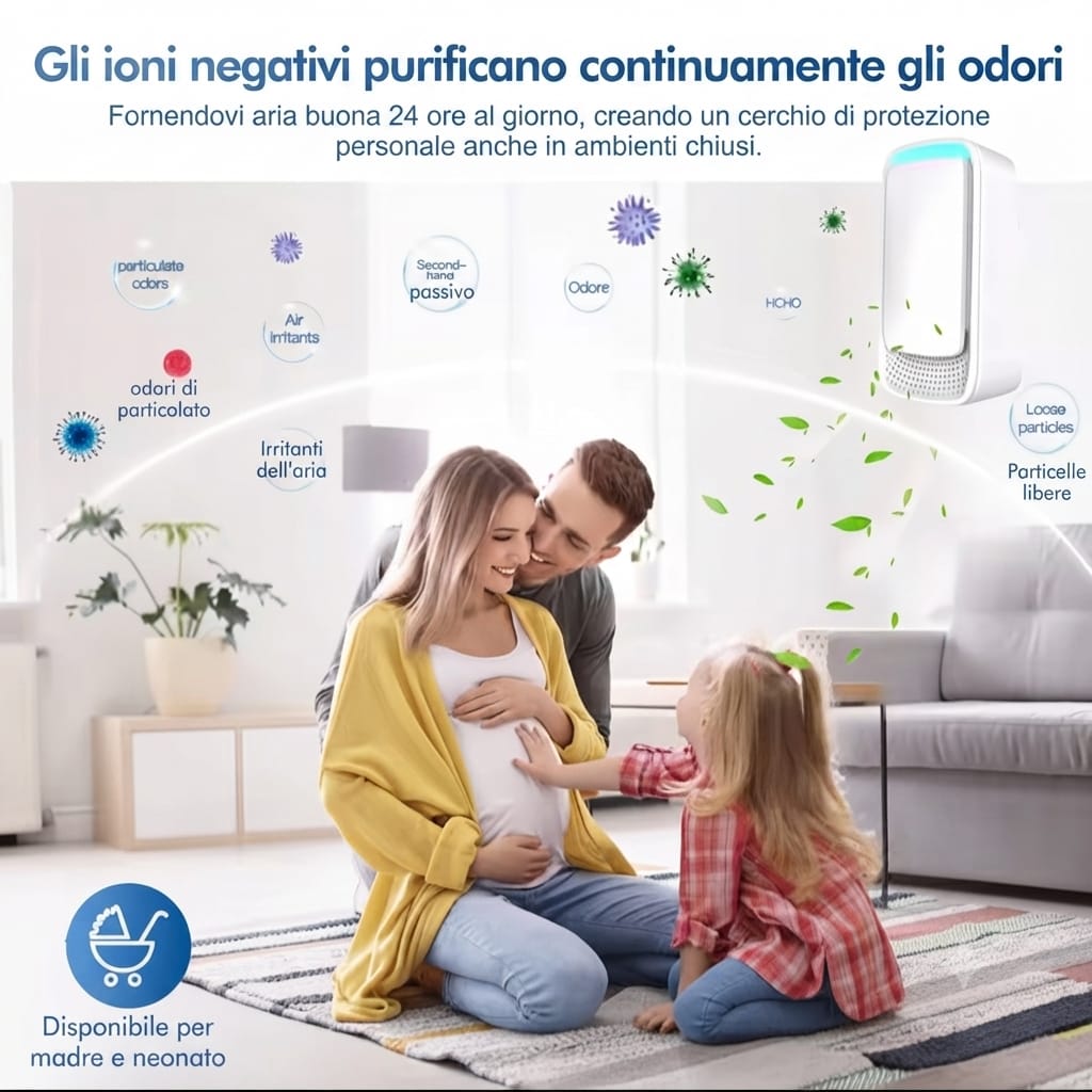 Purificatore d'Aria Ionizzante "PureLogica" Silenzioso e Compatto